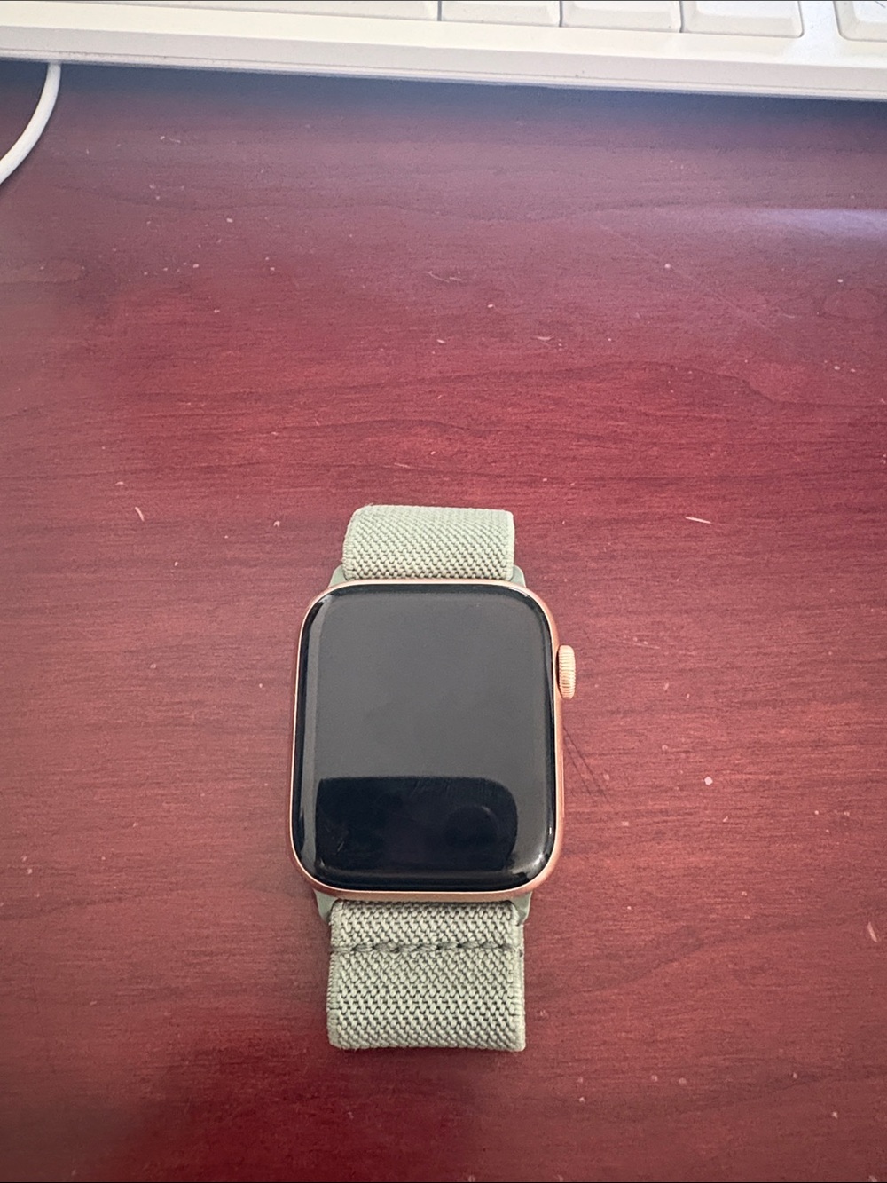 Rose Gold Apple Watch series 6 (GPS+Cellular) with Green Nylon Band